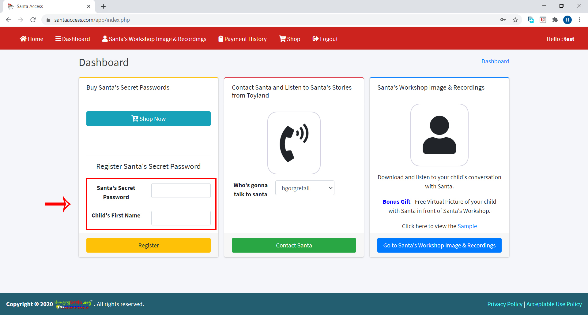 Register a Santa Secret Password | Santa Access